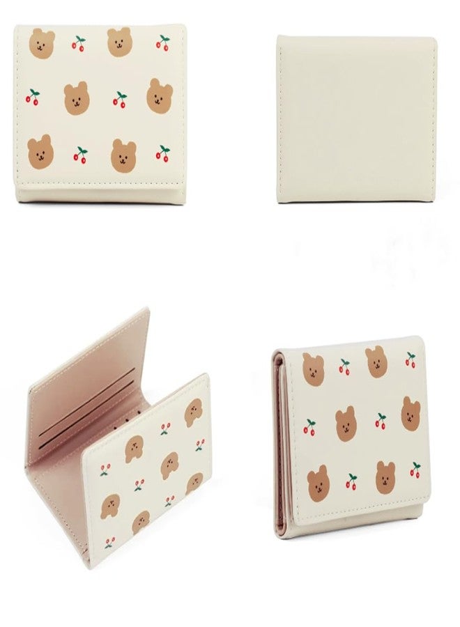 INOVERA (LABEL) Small Tri-Fold Wallet for Women, Girls - Faux Leather Cash, Coin, Card Holder Wallets - Cute Bear and Cherry Print Mini Hand Purse (White) - Image 3